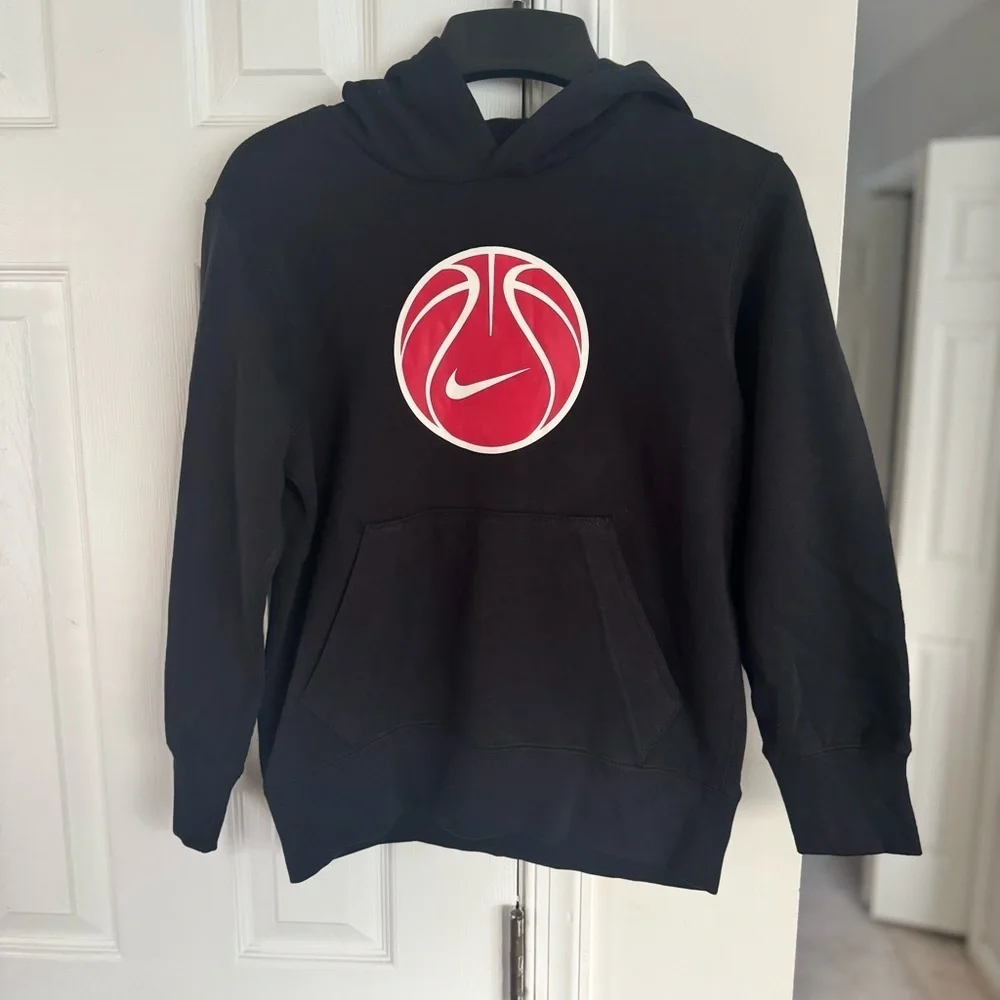 Nike Sportswear Black Hoodie Youth Small  Hooded Sweatshirt Basketball Logo NWT